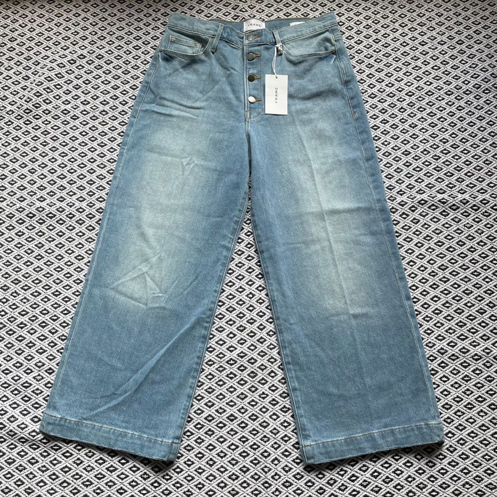 FRAME Ali Wide Crop Faded High-Rise Wide-Leg Jeans